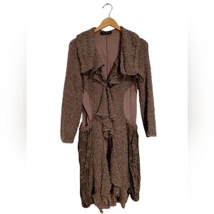 Zone Bleue Paris Coat Textured Ruffle Long Made In France Women Size 4